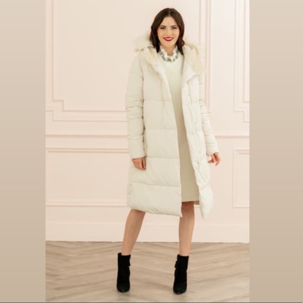 Rachel Parcell Cream Puffer Hooded Topper Coat